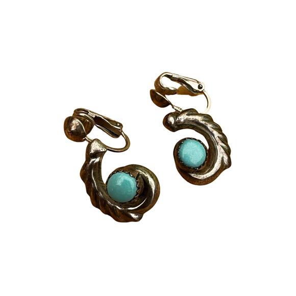 Sterling Silver Turquoise Gemstone Clip On Earrings - Picture 1 of 6